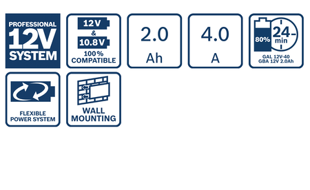 BOSCH 2x12V2.0Ah+GAL12V-40 Professional Kit de démarrage B-1-600-A01-9R8 1