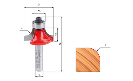 Fraise à arrondir freud avec roulement à billes HW (HM) R9,5 S8 FR-34-11408P 1