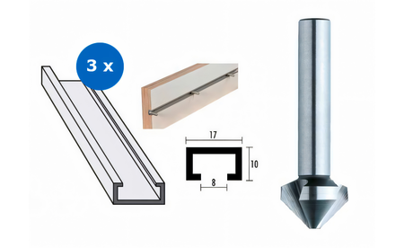 3x rails profilés en aluminium 1200 mm, fraises coniques incluses SET-3X-1200-327 | © sauter GmbH